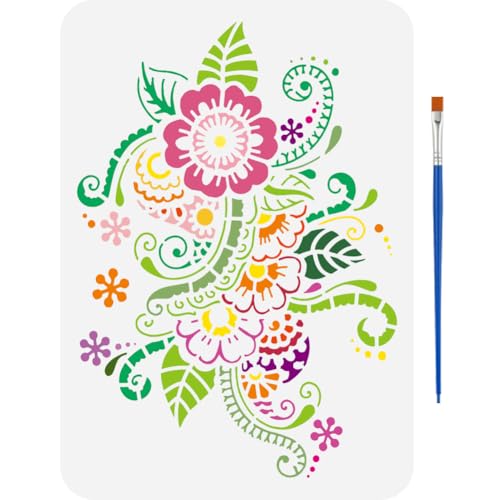 FINGERINSPIRE Zeichenschablone Mit Paisley Blumenmuster Und Pinsel 29.7x21cm Mandala Blumen Malvorlage Paisley Blumen Weinblätter Schablone Zum Malen Auf Holz Wänden Stoffen Und Möbeln FINGERINSPIRE Zeichenschablone Mit Paisley Blumenmuster Und Pinsel 29.7x21cm Mandala Blumen Malvorlage Paisley Blumen Weinblätter Schablone Zum Malen Auf Holz Wänden Stoffen Und Möbeln von FINGERINSPIRE