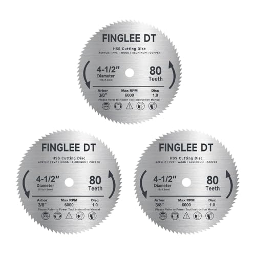 4-1/2 inch 115mm HSS Circular Saw Blade with 9.5mm 3/8" Arbor, 120 Teeth High Speed Steel Cutting Saw Blade for Wood, Plastic, Acrylic, Steel, Metal, More Teeth for Finer Cutting (3, 115mm 80T) von FINGLEE DT