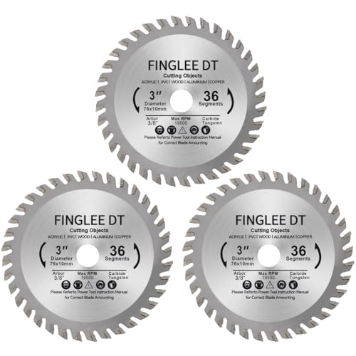 FINGLEE DT Hochwertigem Hartmetall Kreissägeblatt 76 mm x 9.5mm x 36 T, schneller Schnitt,TCT Sägeblätter,für Holz, Sperrholz, Kunststoff. (3 Stück) von FINGLEE DT