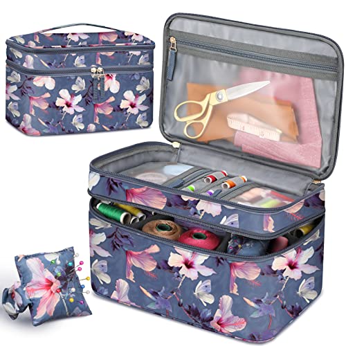 FINPAC Nähzubehör Organizer Tasche, Doppel-Schicht Aufbewahrungstasche mit Nadelkissen für Fäden, Nadeln, Stickgarnzubehör, Filzsets, Tasche für Nähset, Nähzeug Tragetasche, Hibiskus FINPAC Nähzubehör Organizer Tasche, Doppel-Schicht Aufbewahrungstasche mit Nadelkissen für Fäden, Nadeln, Stickgarnzubehör, Filzsets, Tasche für Nähset, Nähzeug Tragetasche, Hibiskus von FINPAC