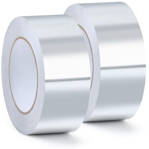 FINZOO Aluminium Klebeband 50mm x 50 m,2 Rollen Aluminiumband,Selbstklebendes Alu-Klebeband-Aluband zum Versiegeln, Reparieren und Isolieren von FINZOO