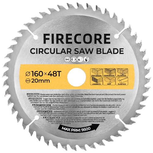 Firecore Kreissägeblatt 160 × 20 mm, 48-Zahn-Stahlschneidblatt, geeignet zum Schneiden von Holz, Kunststoff und anderen Materialien, kompatibel mit Bosch, Dewalt, Makita usw - Sägeblatt aus Hartmetall Firecore Kreissägeblatt 160 × 20 mm, 48-Zahn-Stahlschneidblatt, geeignet zum Schneiden von Holz, Kunststoff und anderen Materialien, kompatibel mit Bosch, Dewalt, Makita usw - Sägeblatt aus Hartmetall von FIRECORE