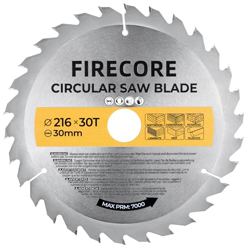 Firecore-Kreissägeblatt 216 mm x 30 Zähne, Trennscheibe für Holz, Kunststoff und anderen Materialien, Kreissägeblätter kompatibel mit Bosch, Makita usw, Sägeblatt aus Hartmetall Firecore-Kreissägeblatt 216 mm x 30 Zähne, Trennscheibe für Holz, Kunststoff und anderen Materialien, Kreissägeblätter kompatibel mit Bosch, Makita usw, Sägeblatt aus Hartmetall von FIRECORE