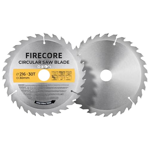 Firecore Kreissägeblatt Set 2 tlg, Trennscheibe 216x30mm ideal für Holz, Kunststoff und anderen Materialien- kompatibel mit Tauchsäge & Kreissäge von Bosch & Makita - Sägeblatt aus Hartmetall von FIRECORE