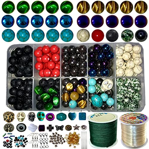 Perlenset, 200+ Stück 8mm Naturstein Perlen für Armbänder Ketten, Perlen Set Schmuck Selber Machen Set Basteln, Perlen zum Auffädeln Erwachsene, Armband Ketten Selber Machen, Beads for Jewellery von FIRNISHION