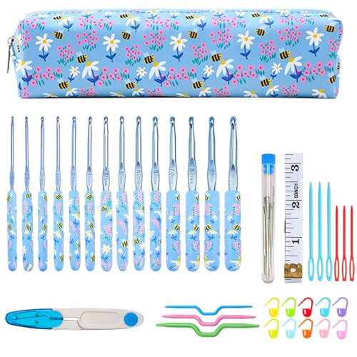 FIRSTXIU 12 Pcs Ergonomische Häkelhaken 2 0 Mm Bis 8 0 Mm Aluminiumhäkeln Mit Lagerhülle Und Strickzubehör Für Anfänger Stricken von FIRSTXIU