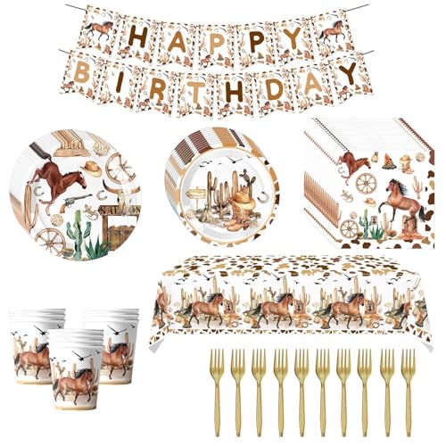 FIRSTXIU Pferdetabelle Horse Themed Party Paptplatten Servietten Geburtstagsbedarf Wildthemengeschirr Lieferungen von FIRSTXIU