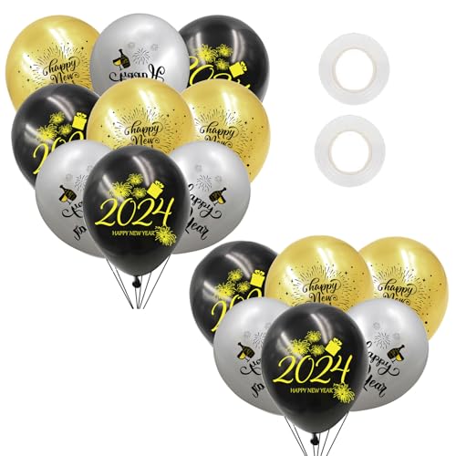 FIRSTXIU Silvester Party Dekoration Schwarz Gold Frohes Neues Jahr Ballon Happy Year Banners Dekoration Kuchen Top Dekorationen von FIRSTXIU