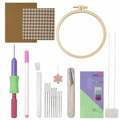 FIRSTXIU Stanznadelsticker Set Für Anfänger Mit Stickereien Hoop Stoff Stanznadelstift Stricken Für Anfänger von FIRSTXIU