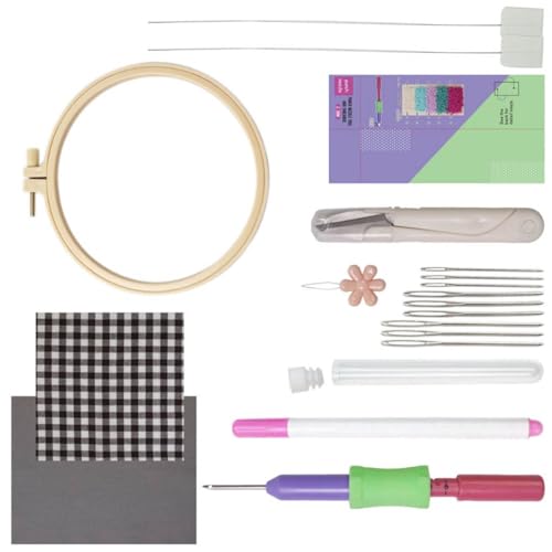 FIRSTXIU Stanznadelsticker Set Für Anfänger Mit Stickereien Hoop Stoff Stanznadelstift Stricken Für Anfänger von FIRSTXIU