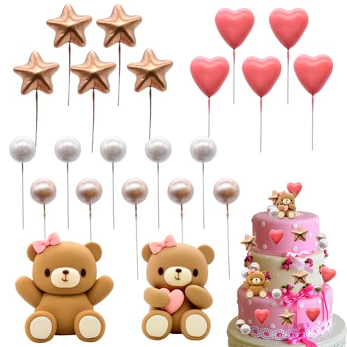 Bären Tortendeko Set, 27PCS Teddybär Geburtstag Kuchen Dekoration Bär Tortendeko Kugel Sterne Cupcake Topper Dekoration Rosa Tortendeko Teddybär Kuchen Dekor für Mädchen Baby Dusche Geburtstag Party Bären Tortendeko Set, 27PCS Teddybär Geburtstag Kuchen Dekoration Bär Tortendeko Kugel Sterne Cupcake Topper Dekoration Rosa Tortendeko Teddybär Kuchen Dekor für Mädchen Baby Dusche Geburtstag Party von FISAPBXC