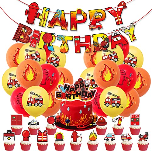 Feuerwehrauto Luftballons, Feuerwehrauto Deko, Feuerwehrauto Geburtstagsdeko, Geburtstag Luftballon, Folienballon Luftballon, Happy Birthday Banner für Kindergeburtstag Dekoration von FISAPBXC
