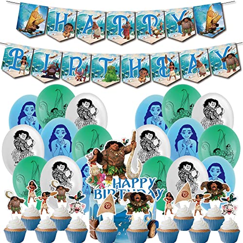 Moana Deko, Moana Luftballons, Moana Geburtstagsdeko, Geburtstag Luftballon, Party Supplies Cake Topper Latex Luftballon Happy Birthday Banner für Kindergeburtstag Dekoration von FISAPBXC