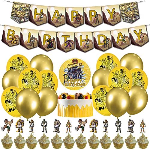 Mummies Deko, Mummies Luftballons, Mummies Geburtstagsdeko, Geburtstag Luftballon, Party Supplies Cake Topper Latex Luftballon Happy Birthday Banner für Kindergeburtstag Dekoration von FISAPBXC