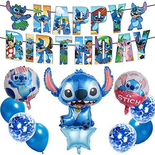 St -itch Geburtstag Luftballons, S t-itch Party Dekorationen Folienballons, Thema Party Dekorationen Party Supplies Set Banner Folienballons Runder Ballon für Kinder Geburtstag, Party Dekoration von FISAPBXC
