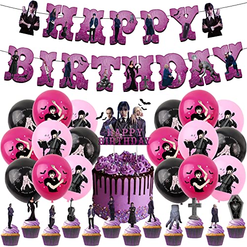 Wednesday Luftballons, Kindergeburtstag Deko, Geburtstags Luftballons, Geburtstags Party Supplie Happy Birthday Banner Cake Topper Latex Luftballon für Kinder Themenparty von FISAPBXC