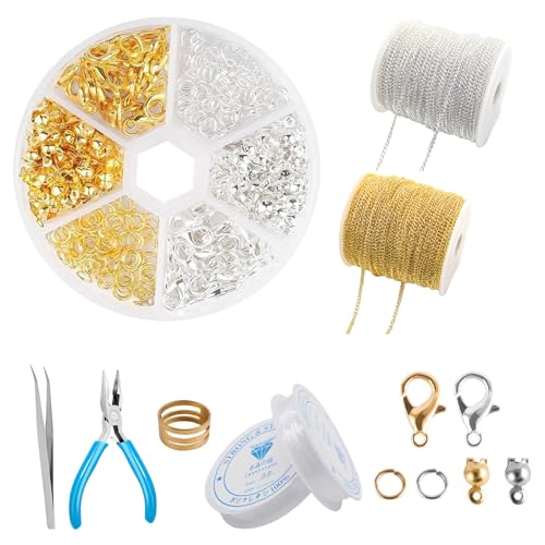 340 stück ketten selber machen set,kettenverschluss set,mit 2 gliederkette,verschlüsse für armbänder,mit werkzeug zange pinzette öffner und schließer für diy armband schmuckherstellung,jewelry making von FISH DRAGATE