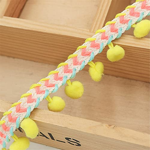 Borte mit Perlenfransen, Pompons, Kugeln, Nähband for Vorhänge, Röcke, Kissen, Kleidungszubehör, 4,5 m(Bright Yellow) von FITIOS