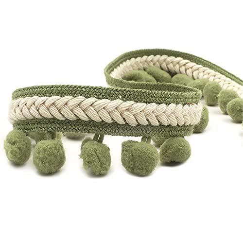 Borte mit Perlenfransen, Pompons, Kugeln, Nähband for Vorhänge, Röcke, Kissen, Kleidungszubehör, 4,5 m(Grass Green) von FITIOS