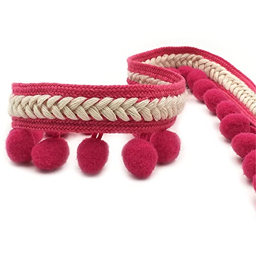 Borte mit Perlenfransen, Pompons, Kugeln, Nähband for Vorhänge, Röcke, Kissen, Kleidungszubehör, 4,5 m(Rose Red) von FITIOS