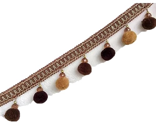 Fransenbesatz mit Zopfperlen, Bommelquaste, geflochtenes Hängeband mit Kugeln for Vorhänge, Sofas, Lampenschirme, Tischkissen, dekoriert, 1 Meter(Coffee) von FITIOS