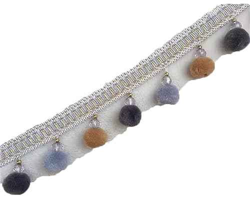 Fransenbesatz mit Zopfperlen, Bommelquaste, geflochtenes Hängeband mit Kugeln for Vorhänge, Sofas, Lampenschirme, Tischkissen, dekoriert, 1 Meter(Gray) von FITIOS
