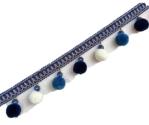 Fransenbesatz mit Zopfperlen, Bommelquaste, geflochtenes Hängeband mit Kugeln for Vorhänge, Sofas, Lampenschirme, Tischkissen, dekoriert, 1 Meter(Navy Blue) von FITIOS