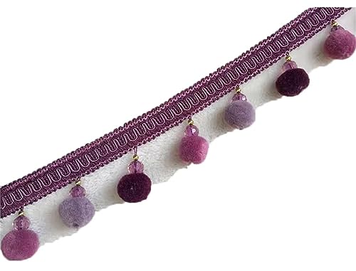 Fransenbesatz mit Zopfperlen, Bommelquaste, geflochtenes Hängeband mit Kugeln for Vorhänge, Sofas, Lampenschirme, Tischkissen, dekoriert, 1 Meter(Purple) von FITIOS