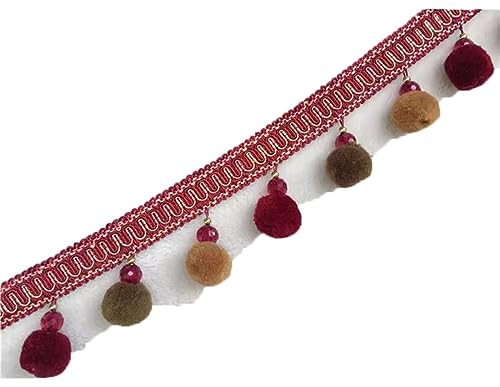 Fransenbesatz mit Zopfperlen, Bommelquaste, geflochtenes Hängeband mit Kugeln for Vorhänge, Sofas, Lampenschirme, Tischkissen, dekoriert, 1 Meter(Red) von FITIOS