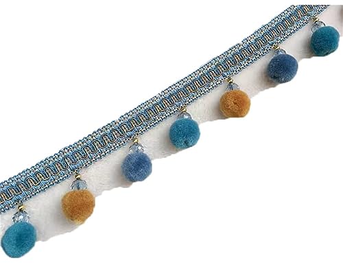 Fransenbesatz mit Zopfperlen, Bommelquaste, geflochtenes Hängeband mit Kugeln for Vorhänge, Sofas, Lampenschirme, Tischkissen, dekoriert, 1 Meter(Royal Blue) von FITIOS