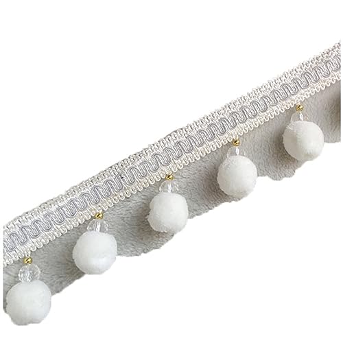 Fransenbesatz mit Zopfperlen, Bommelquaste, geflochtenes Hängeband mit Kugeln for Vorhänge, Sofas, Lampenschirme, Tischkissen, dekoriert, 1 Meter(White) von FITIOS