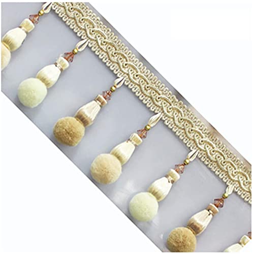 Fransenbesatz mit Zopfperlen, Bommelquasten, Jacquardband for Nähen for Vorhänge, Tische, Hochzeiten, dekoriert, 1 m, Beige von FITIOS