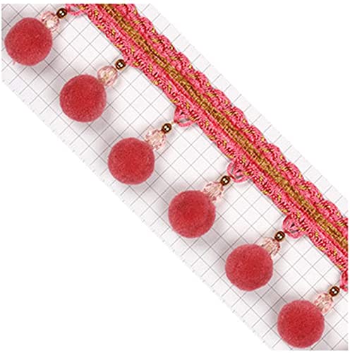 Fransenbesatz mit Zopfperlen, Bommelquasten, Jacquardband for Nähen for Vorhänge, Tische, Hochzeiten, dekoriert, 1 m, Wassermelonenrot Fransenbesatz mit Zopfperlen, Bommelquasten, Jacquardband for Nähen for Vorhänge, Tische, Hochzeiten, dekoriert, 1 m, Wassermelonenrot von FITIOS