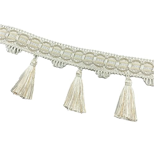 Fransenbesatz mit Zopfperlen, geflochtenes Hängeband mit Quaste for Vorhänge, Lampenschirme, Sofas, Kissen, Hochzeitstische, dekoriert, 1 Meter(Beige) von FITIOS