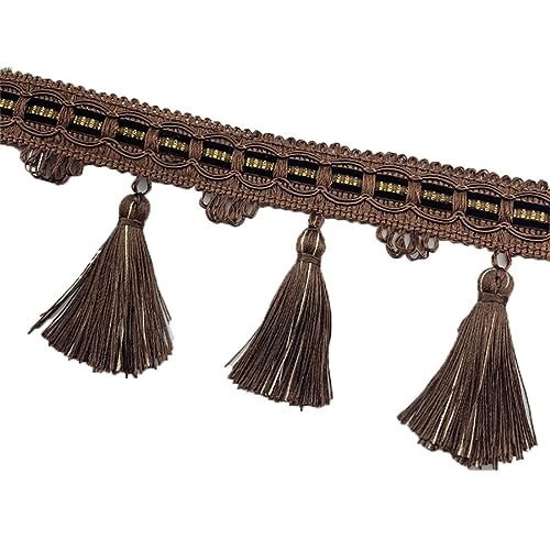 Fransenbesatz mit Zopfperlen, geflochtenes Hängeband mit Quaste for Vorhänge, Lampenschirme, Sofas, Kissen, Hochzeitstische, dekoriert, 1 Meter(Brown) von FITIOS