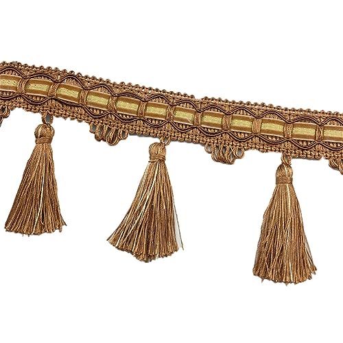 Fransenbesatz mit Zopfperlen, geflochtenes Hängeband mit Quaste for Vorhänge, Lampenschirme, Sofas, Kissen, Hochzeitstische, dekoriert, 1 Meter(Coffee) von FITIOS