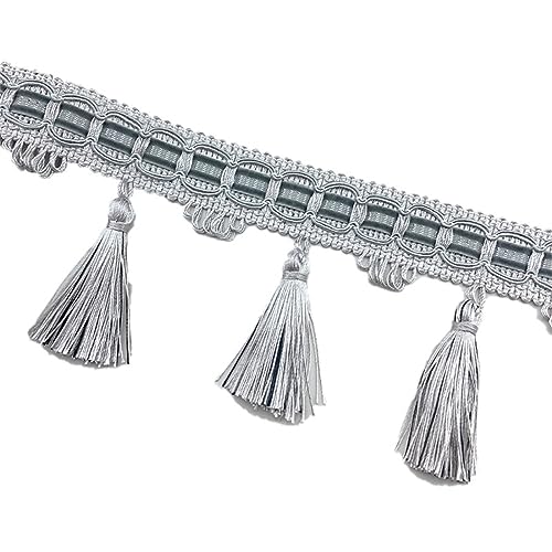 Fransenbesatz mit Zopfperlen, geflochtenes Hängeband mit Quaste for Vorhänge, Lampenschirme, Sofas, Kissen, Hochzeitstische, dekoriert, 1 Meter(Gray) von FITIOS