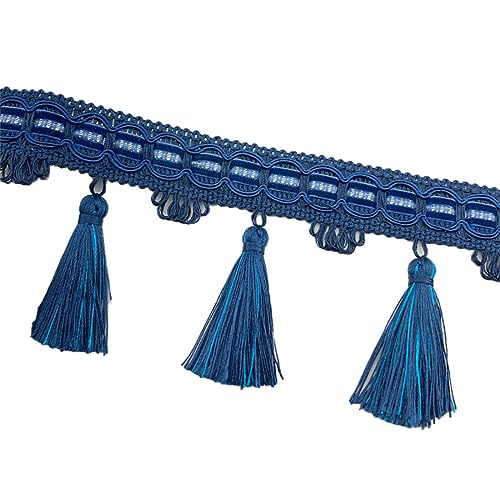 Fransenbesatz mit Zopfperlen, geflochtenes Hängeband mit Quaste for Vorhänge, Lampenschirme, Sofas, Kissen, Hochzeitstische, dekoriert, 1 Meter(Navy Blue) von FITIOS
