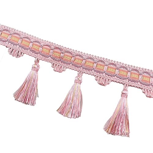 Fransenbesatz mit Zopfperlen, geflochtenes Hängeband mit Quaste for Vorhänge, Lampenschirme, Sofas, Kissen, Hochzeitstische, dekoriert, 1 Meter(Pink) von FITIOS