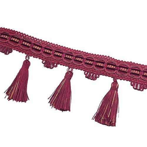 Fransenbesatz mit Zopfperlen, geflochtenes Hängeband mit Quaste for Vorhänge, Lampenschirme, Sofas, Kissen, Hochzeitstische, dekoriert, 1 Meter(Red) von FITIOS