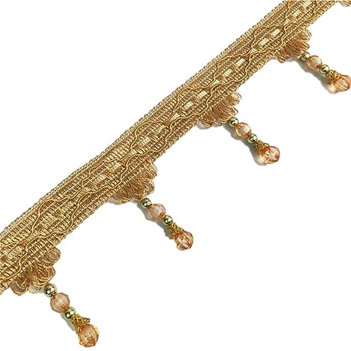 Fransenbesatz mit geflochtenen Perlen, Quaste, geflochtene Kristallperlen, hängende Kugel, Fransenbesatzband for Vorhang, Lampenschirm, Tisch, Nähstoff, 11 Meter(Orange) von FITIOS