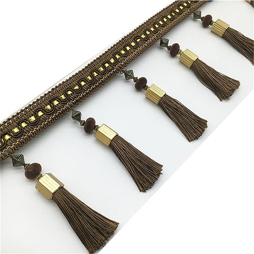 Fransenbesatz mit geflochtenen Perlen, Quaste, geflochtene Perlen, hängendes Fransenbesatzband for Vorhang, Lampenschirm und Kissen, Tischdeckenzubehör(Brown) von FITIOS