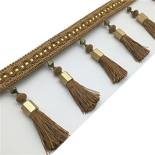 Fransenbesatz mit geflochtenen Perlen, Quaste, geflochtene Perlen, hängendes Fransenbesatzband for Vorhang, Lampenschirm und Kissen, Tischdeckenzubehör(Coffee) von FITIOS