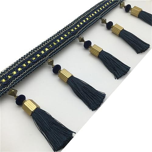 Fransenbesatz mit geflochtenen Perlen, Quaste, geflochtene Perlen, hängendes Fransenbesatzband for Vorhang, Lampenschirm und Kissen, Tischdeckenzubehör(Navy Blue) von FITIOS