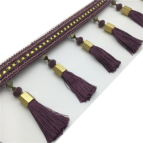 Fransenbesatz mit geflochtenen Perlen, Quaste, geflochtene Perlen, hängendes Fransenbesatzband for Vorhang, Lampenschirm und Kissen, Tischdeckenzubehör(Purple) von FITIOS