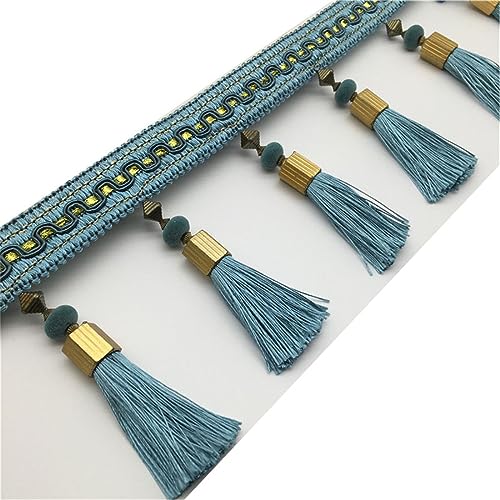 Fransenbesatz mit geflochtenen Perlen, Quaste, geflochtene Perlen, hängendes Fransenbesatzband for Vorhang, Lampenschirm und Kissen, Tischdeckenzubehör(Royal Blue) von FITIOS