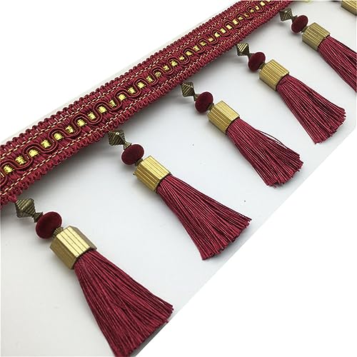 Fransenbesatz mit geflochtenen Perlen, Quaste, geflochtene Perlen, hängendes Fransenbesatzband for Vorhang, Lampenschirm und Kissen, Tischdeckenzubehör(Wine Red) von FITIOS