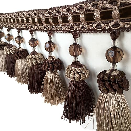 Fransenbesatz mit geflochtenen Perlen, Quaste, geflochtene Perlen, hängendes Kugelbesatzband for Vorhänge, Sofas, Lampenschirme, Tischkissen, dekoriert, 1 Meter(Coffee) von FITIOS