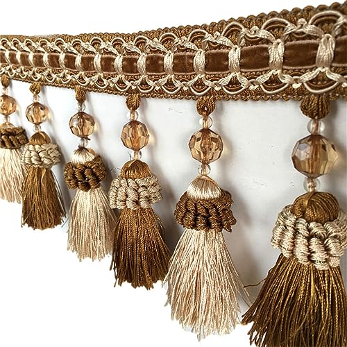 Fransenbesatz mit geflochtenen Perlen, Quaste, geflochtene Perlen, hängendes Kugelbesatzband for Vorhänge, Sofas, Lampenschirme, Tischkissen, dekoriert, 1 Meter(Khaki) von FITIOS