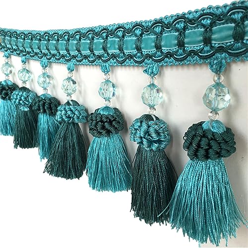Fransenbesatz mit geflochtenen Perlen, Quaste, geflochtene Perlen, hängendes Kugelbesatzband for Vorhänge, Sofas, Lampenschirme, Tischkissen, dekoriert, 1 Meter(Lake Blue) von FITIOS